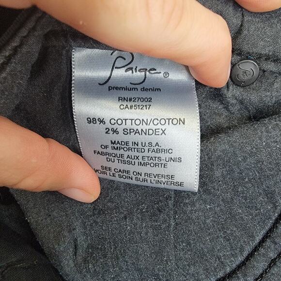 Paige Dark Black Wash Knee Dart Accent Made In USA Cotton Blend Mid Rise Jean 30 - Picture 9 of 10